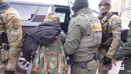 Agenti dell'ICE a volto coperto durante un arresto a Minneapolis