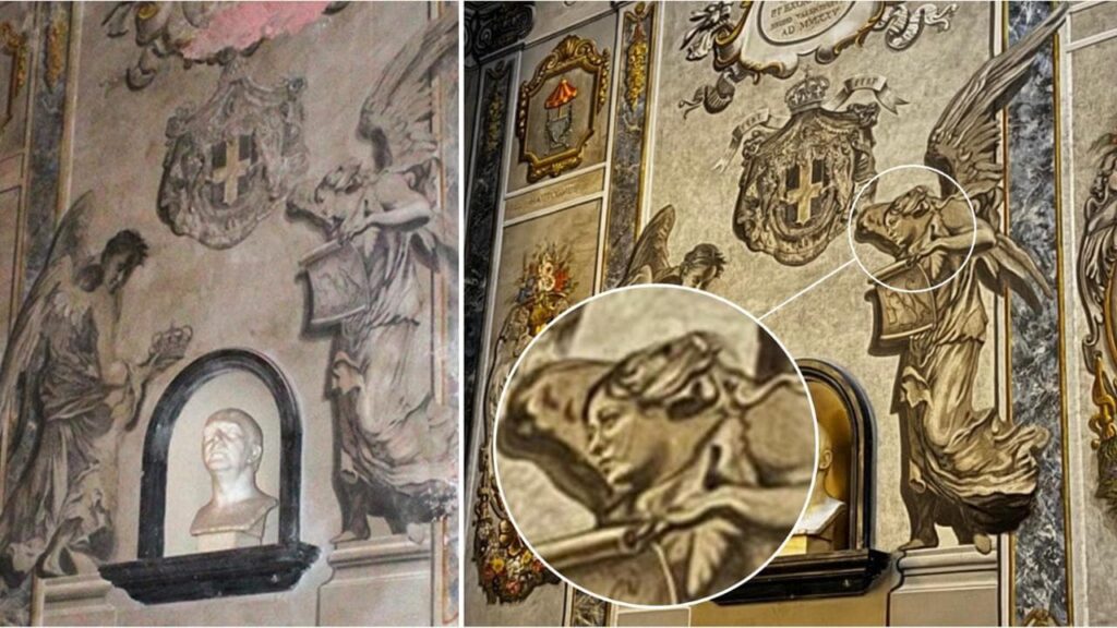 A San Lorenzo in Lucina spunta un angelo con la faccia di Giorgia Meloni: chi lo ha fatto? Meloni angelo a San Lorenzo in Lucina