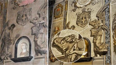 A San Lorenzo in Lucina spunta un angelo con la faccia di Giorgia Meloni: chi lo ha fatto? Meloni angelo a San Lorenzo in Lucina