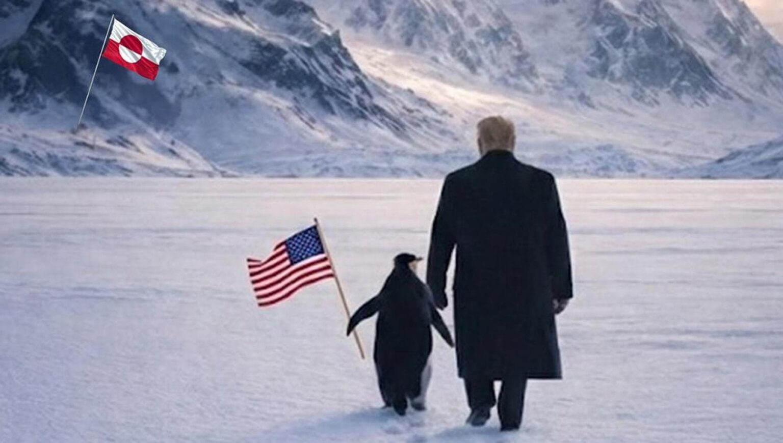 Trump pubblica la foto col pinguino in Groenlandia: c’è solo un problema, lì non esistono Trump e il suo pinguino