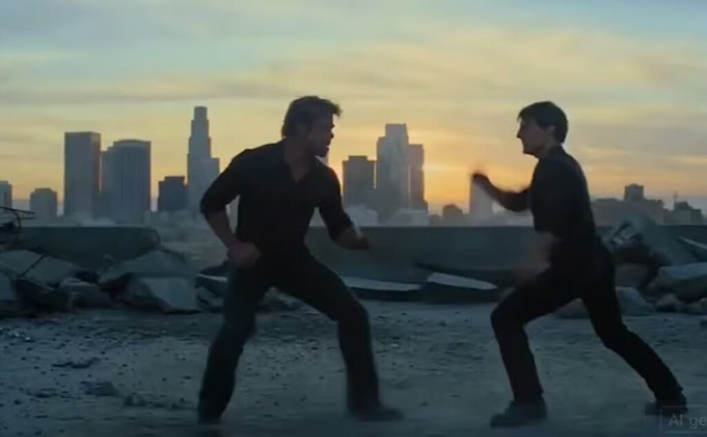 Brad Pitt e Tom Cruise che si picchiano su un tetto