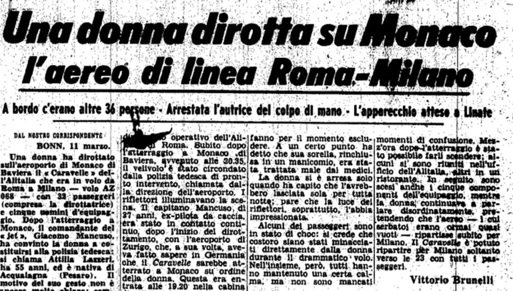 Il dirottamento sul Corriere della Sera