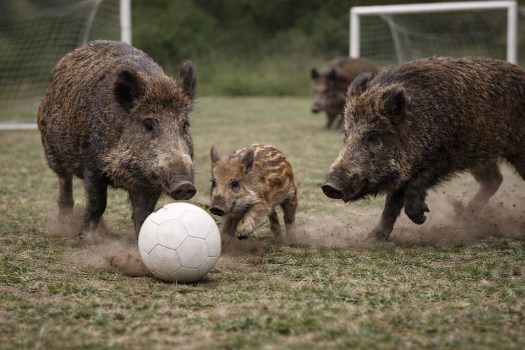 cinghiali che giocano a palla IA