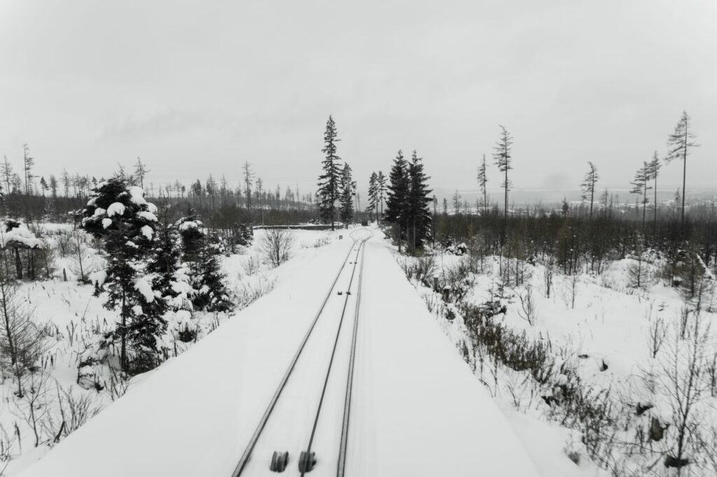ferrovia in un paesaggio invernale