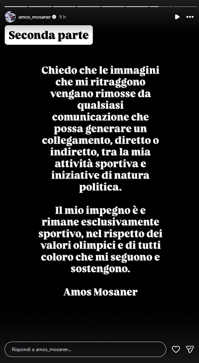 Uno dei messaggi pubblicati da Amos Mosaner sulla vicenda