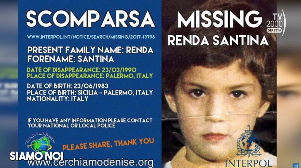 La piccola Santina Renda, scomparsa da Palermo nel 1990