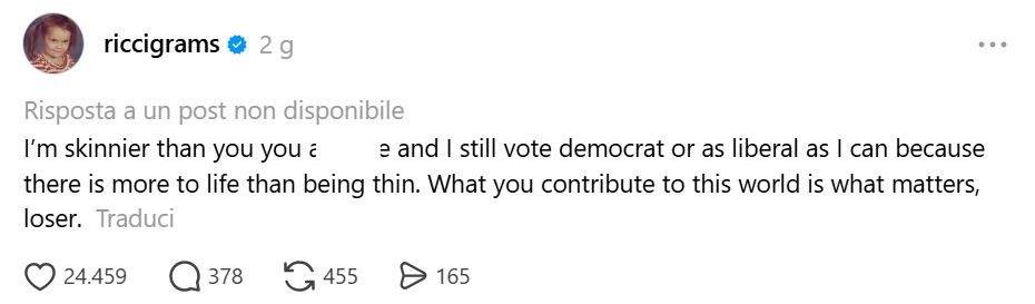 La risposta di Christina Ricci su Threads