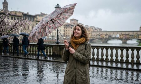 Marzo si “vendica”, arriva il colpo di coda polare: gelate tardive in pianura e addio Primavera Ragazza con ombrello sotto la pioggia