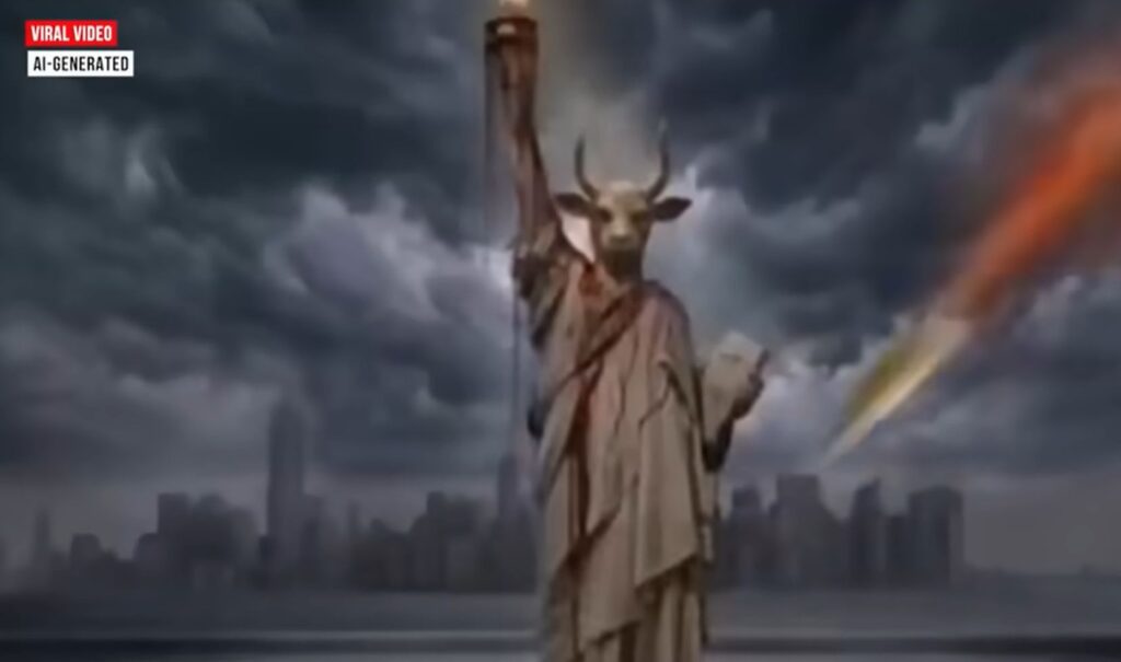Epstein, missili e la Statua della Libertà distrutta: la propaganda iraniana è un incubo fatto in IA (VIDEO) Un frame del video