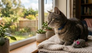 gatto con topolino pelouche